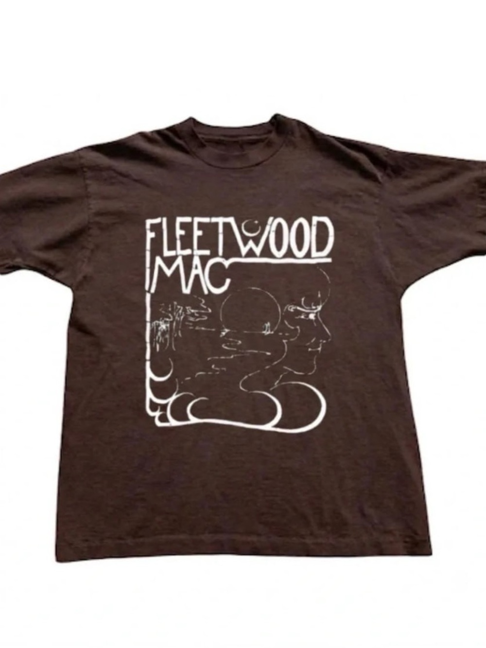 Brown Crewneck Tee with White Fleetwood Mac Graphic